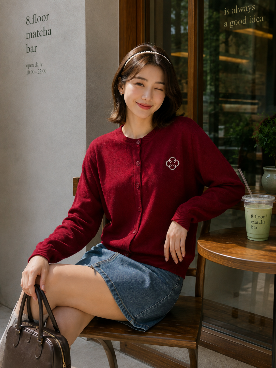 Sella Round Button Cardigan - Maroon